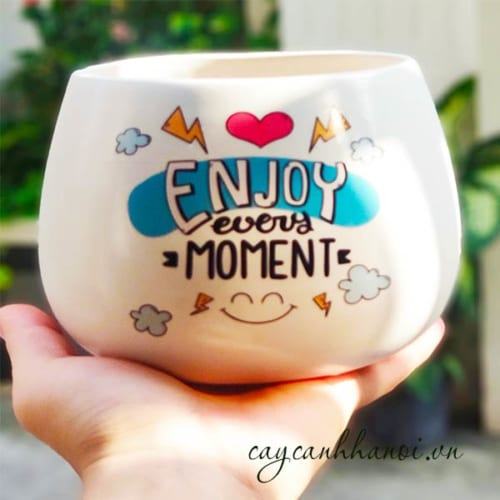 Chậu cây cảnh thiết kế slogan Enjoy every moment