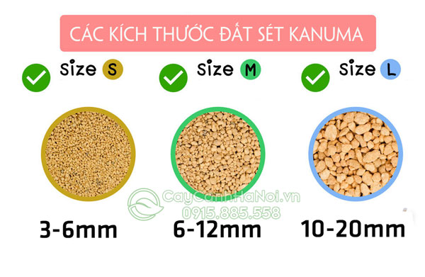 Các kích thước hạt đất nung Kanuma