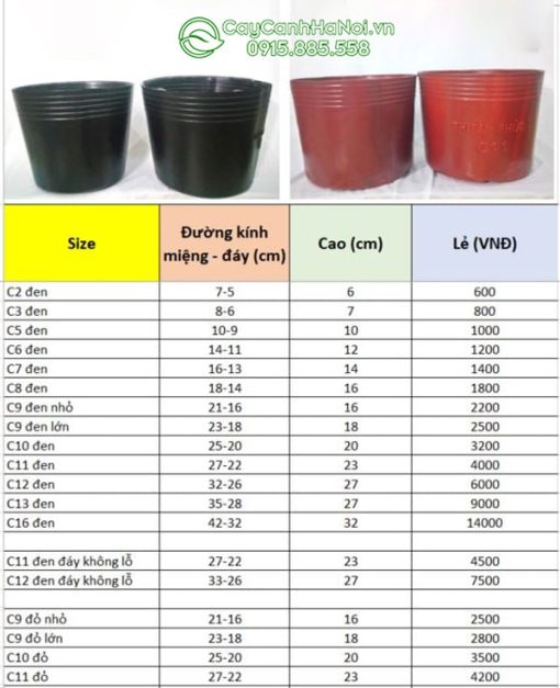 Bảng báo giá chậu nhựa mềm ươm cây