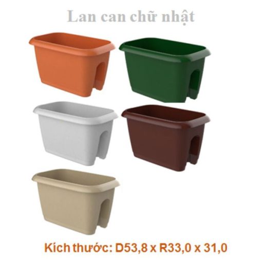 Chậu nhựa kẹp lan can chữ nhật sọc dọc