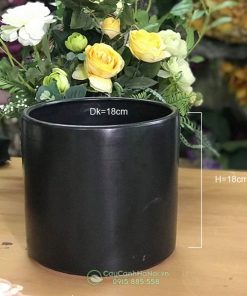 Chậu sứ dạng cốc đen gốm Bát Tràng ĐK 18cm