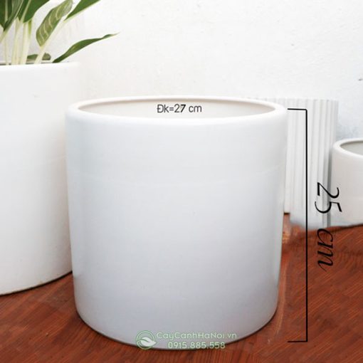 Chậu sứ hình trụ gốm Bát Tràng DK 27cm